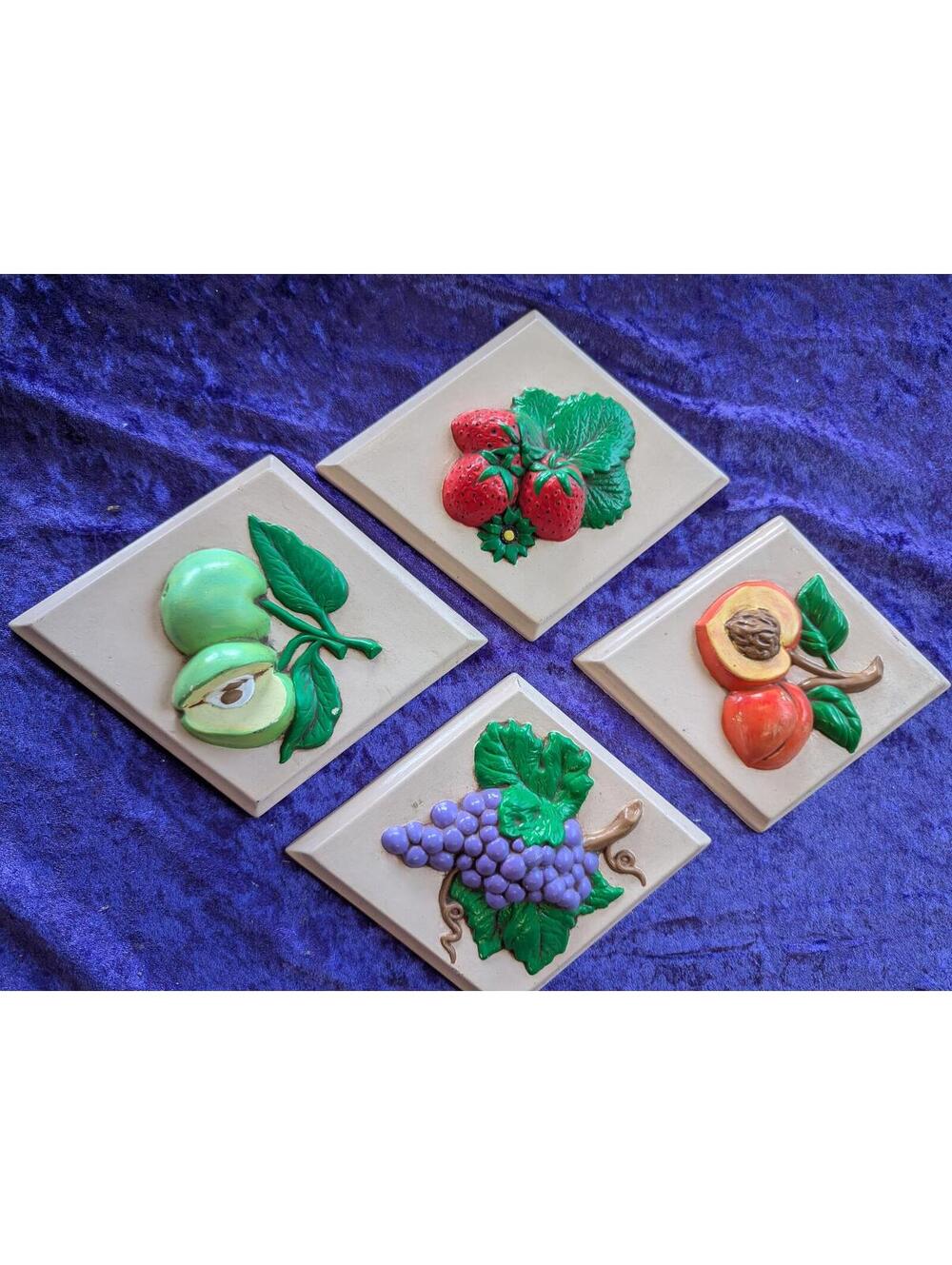 Vintage Holland Mold Ceramic Fruit Wall Plaques Set of 4